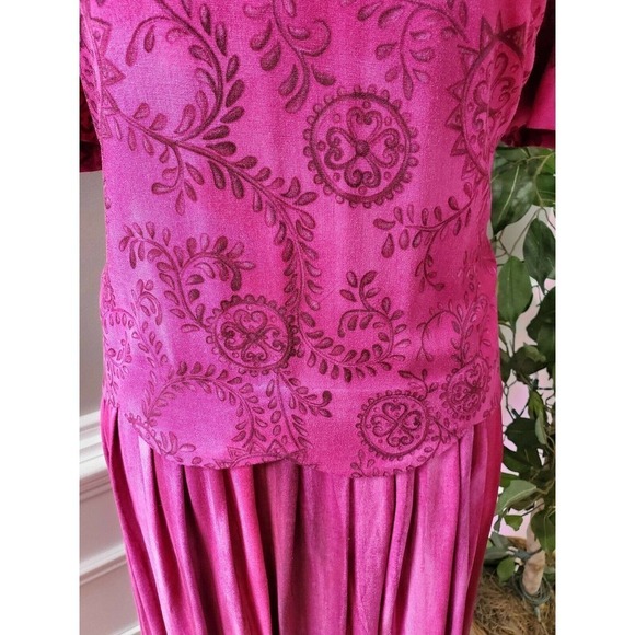 Vintage Sag Harbor Fuschia 100% Rayon Short Sleeve Round Neck Long Maxi Dress 8 - Picture 3 of 12